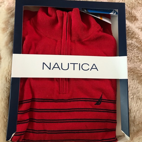 NWT Nautica Red striped Quarte Zip Sweater - Picture 5 of 5